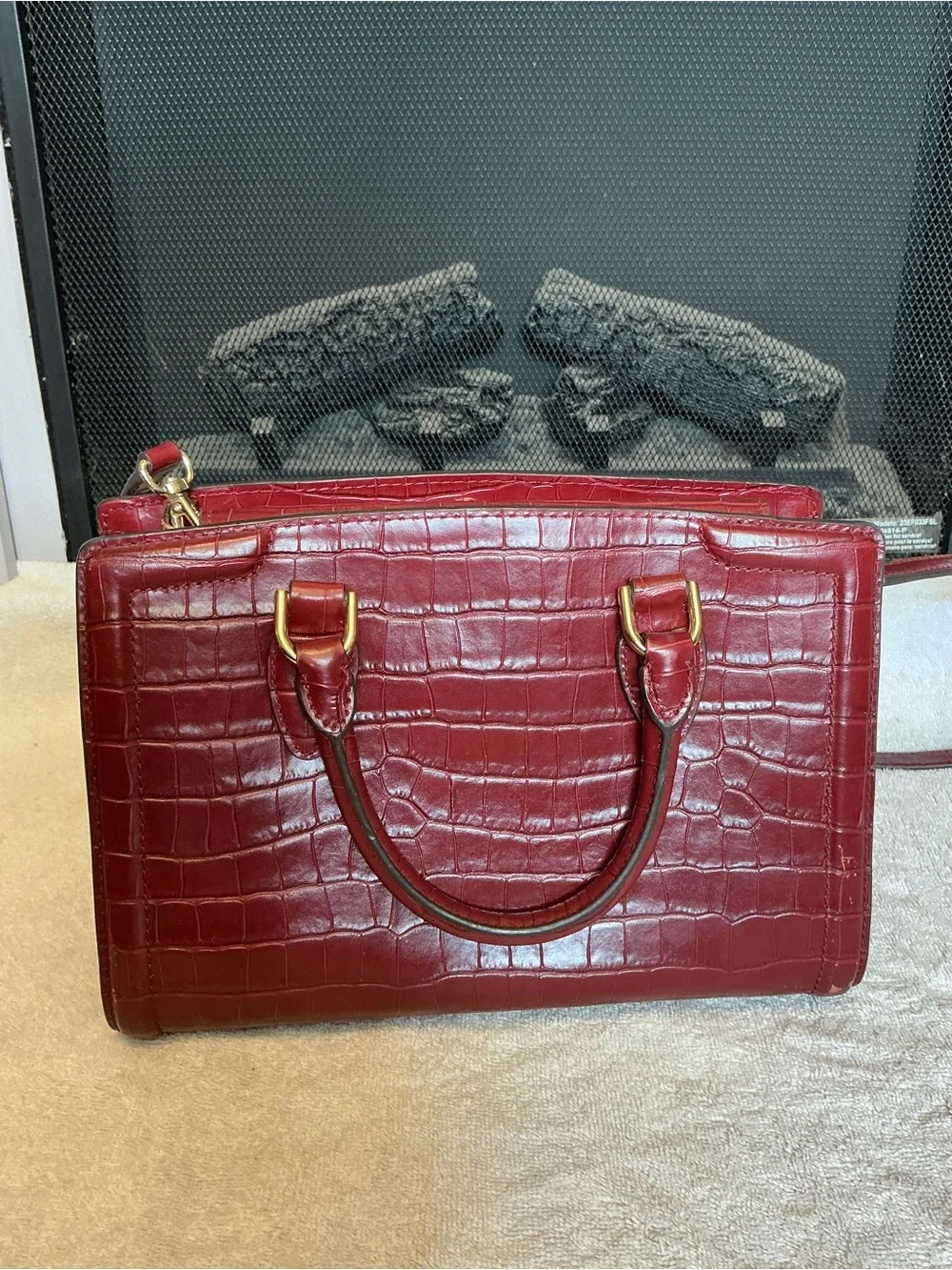 Michael Kors zoe satchel bag brandy Gold croco leather croc embossed handbag